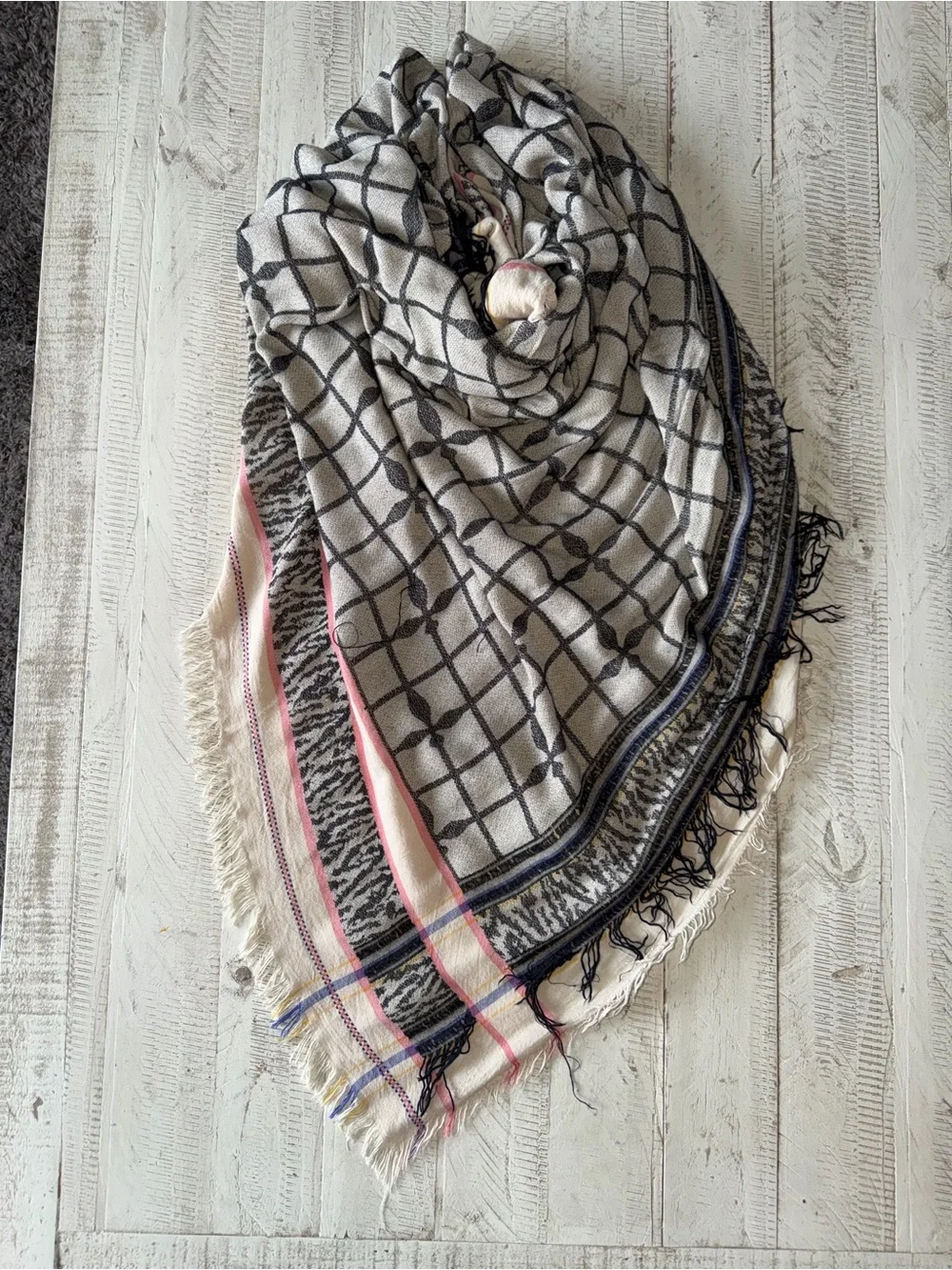 Neutral Plaid Fringe Women's Scarf/Shawl